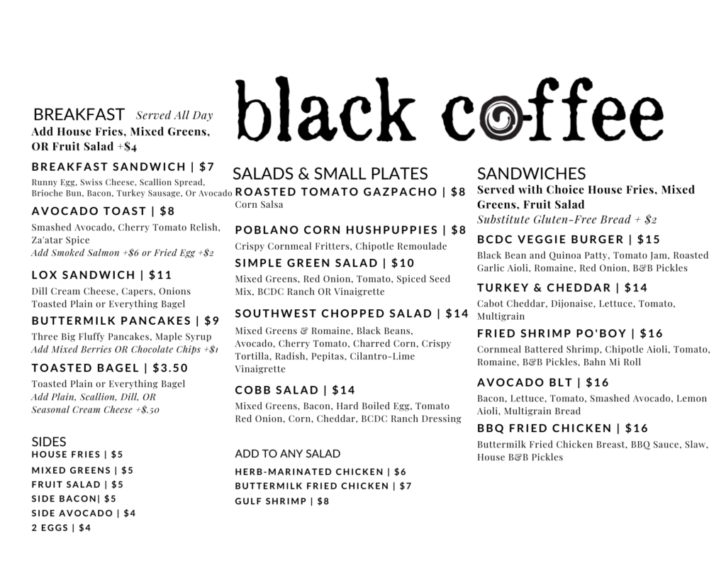 Food Menu Black Coffee