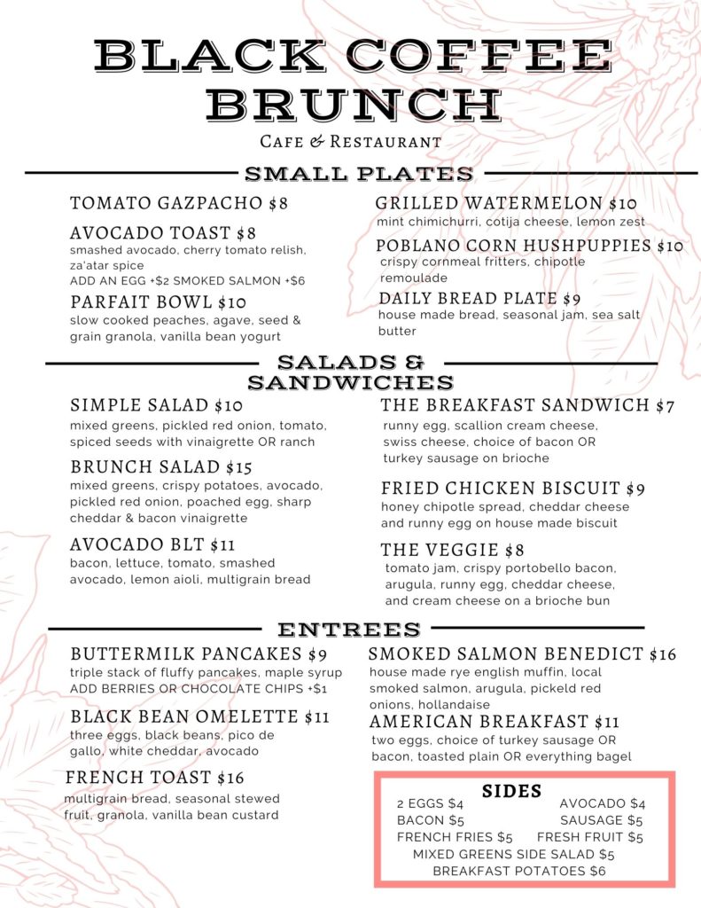 Brunch Menu - Black Coffee