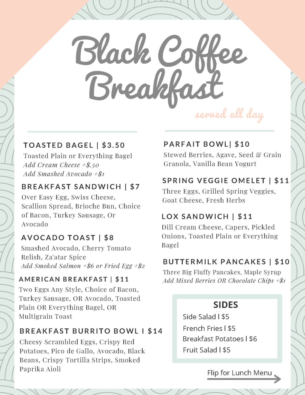 All Day Breakfast Menu - Black Coffee