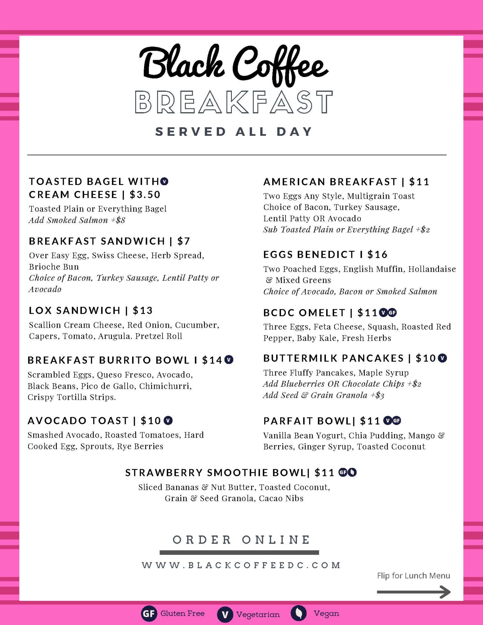 All Day Breakfast Menu Black Coffee