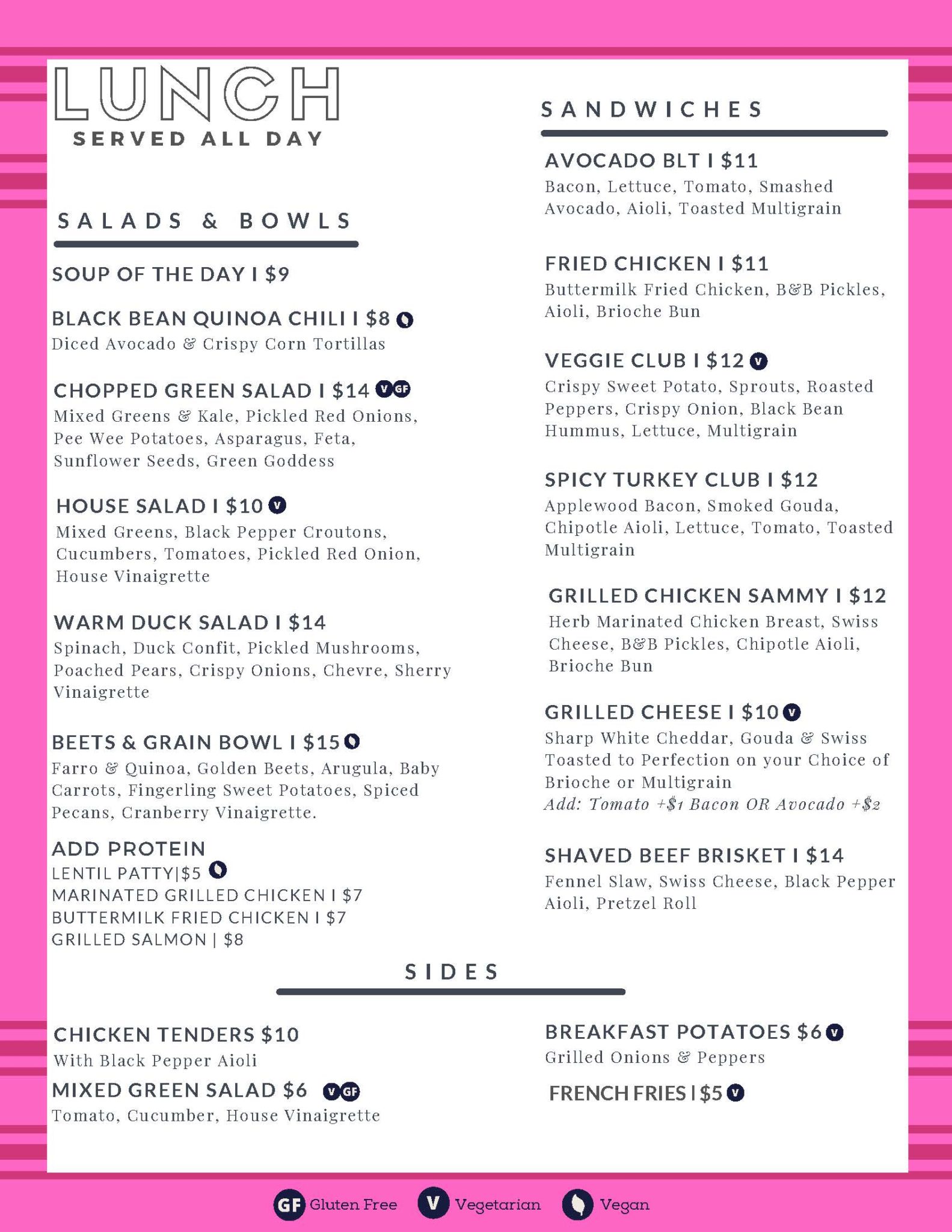 All Day Lunch Menu Black Coffee